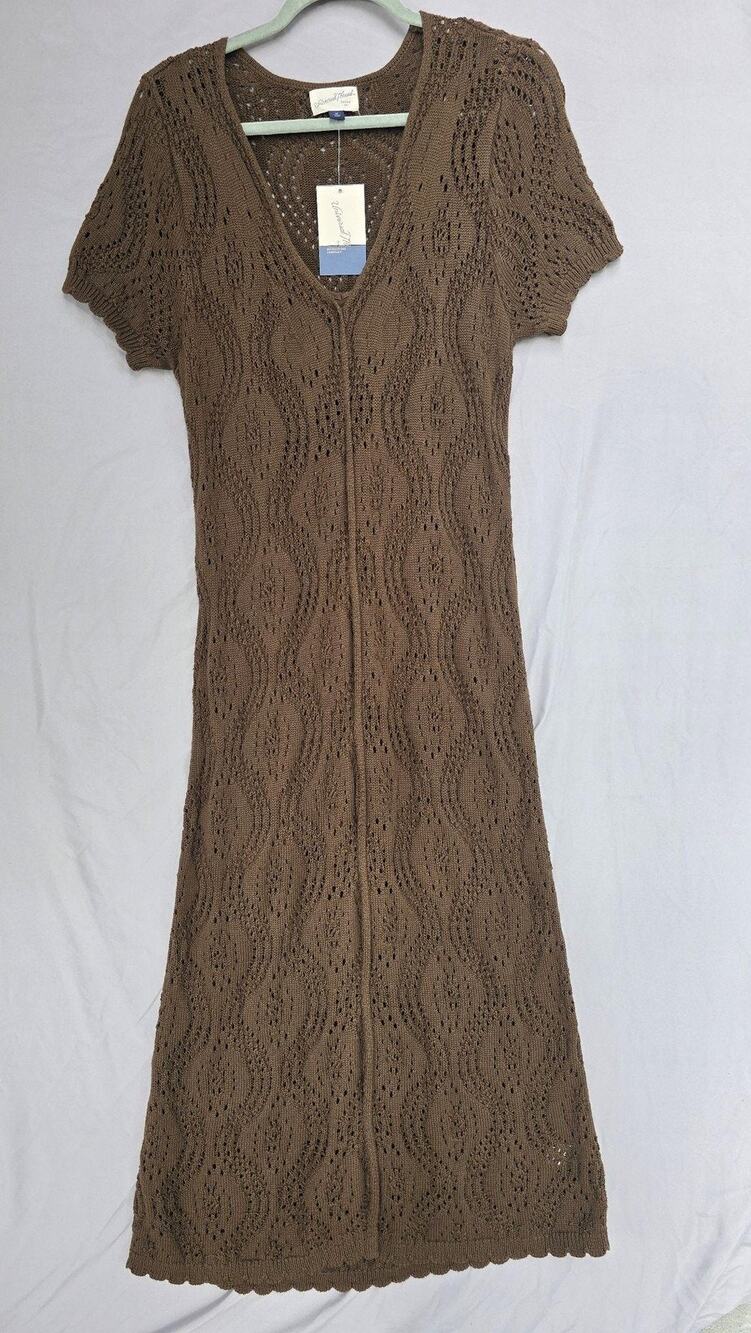 Universal Thread Dress Womens Medium Brown V Neck Crochet Sweater Knee Length